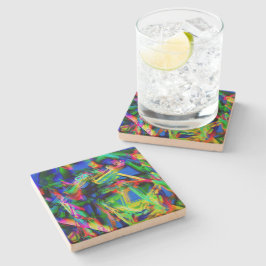 Kronenfarbene Quadrate, grüner Pinselstrich Steinuntersetzer