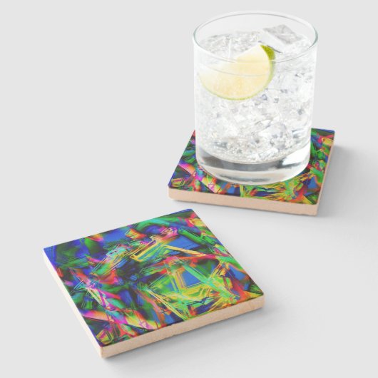 Kronenfarbene Quadrate, grüner Pinselstrich Steinuntersetzer (Seitenansicht)