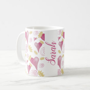 Kronenherz Pink Wasserfarbe Mit Monogramm Kaffeetasse