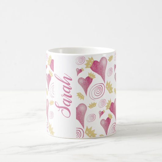 Kronenherz Pink Wasserfarbe Mit Monogramm Kaffeetasse (Mittel)