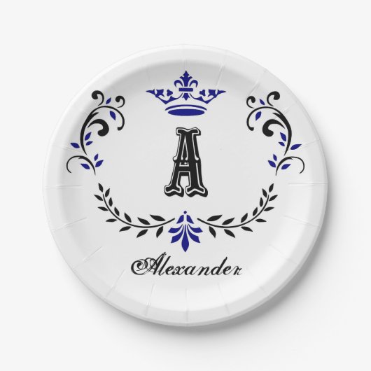 Kronenkranz A Monogramm Hochzeit Pappteller (Vorderseite)