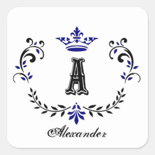 Kronenkranz A Monogramm Hochzeit Quadratischer Aufkleber