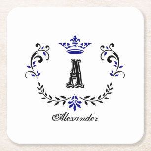 Kronenkranz A Monogramm Hochzeit Rechteckiger Pappuntersetzer
