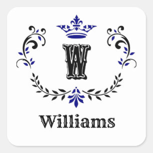 Kronenkranzmonogramm 'W' Quadratischer Aufkleber