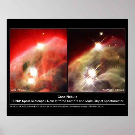 Kronennebel NGC 2264 Hubble Visible vs. Infrarot Poster (Vorne)