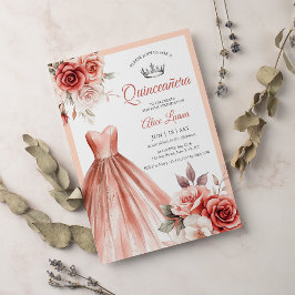 Kronenrot Blütenblüte Quinceanera Rose Gold Einladung