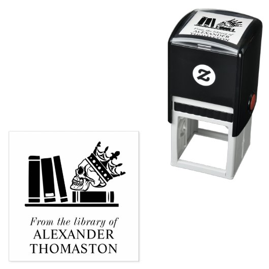 Kronenschädel, Bücher auf dem Shelf-Platz Biblioth Permastempel (Beispiel)