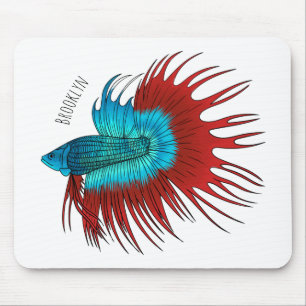 Kronenschwanz Kampffisch Cartoon-Illustration Mousepad