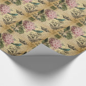 Kronenskript Hydrangea Vogel Französisch botanisch Geschenkpapier (Ecke)