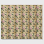 Kronenskript Hydrangea Vogel Französisch botanisch Geschenkpapier (Flach)