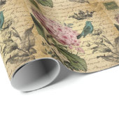 Kronenskript Hydrangea Vogel Französisch botanisch Geschenkpapier (Rolleneckpunkt)