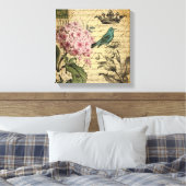 Kronenskript Hydrangea Vogel Französisch botanisch Leinwanddruck (Insitu (Schlafzimmer))