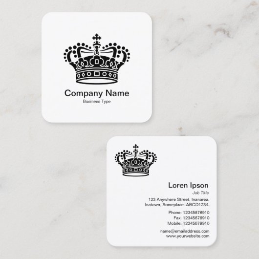 Kronensymbol - Schwarz auf Weiß Quadratische Visitenkarte (Vorne/Hinten)