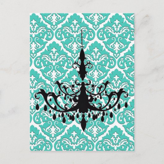 Kronier-Silhouette Aquamarin Damask Postkarte (Vorderseite)