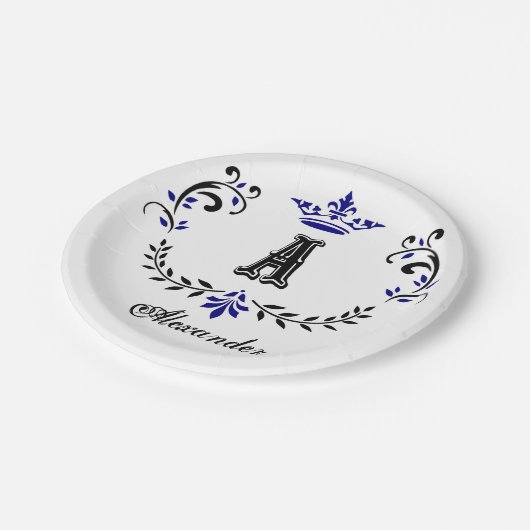 Kronkleider für eine Monogramm-Hochzeit Pappteller (Schrägansicht)