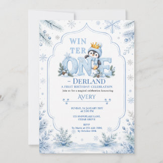 Kronkpenguin Winter ONEderland Erster Geburtstag Einladung