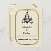 Kronleuchter & Art-Deco-Hochzeitsfeier Speichern S Ankündigungspostkarte (Vorne/Hinten)