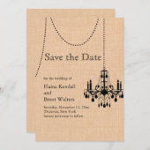 Kronleuchter auf Burlap Save the Date (Vorne/Hinten)