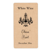 Kronleuchter auf Burlap Wedding Wine Label (Vorne)