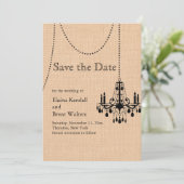 Kronleuchter auf Jute Save the Date (Stehend Vorderseite)