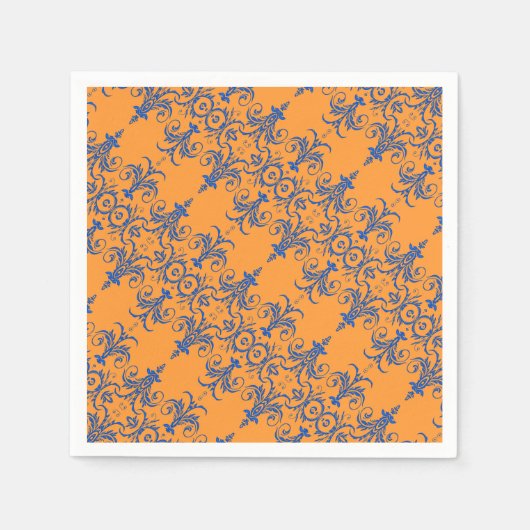Kronleuchter aus blau-orangefarbenem Stoff Serviette (Vorderseite)