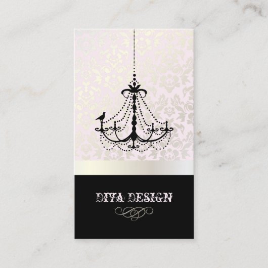 Kronleuchter + BarockDamast /Perle + Rosa Visitenkarte (Vorderseite)
