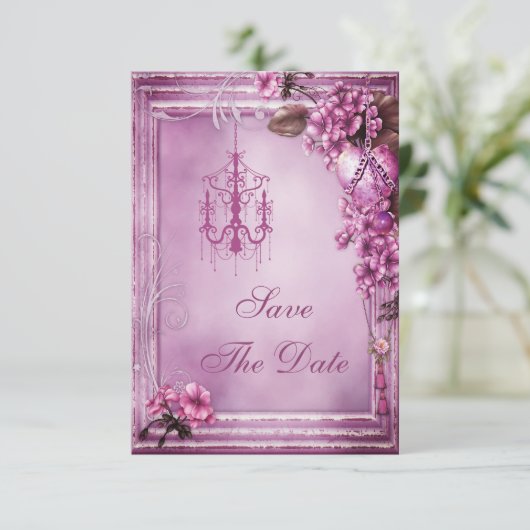 Kronleuchter & Blume Kinderdusche Save the Date (Stehend Vorderseite)