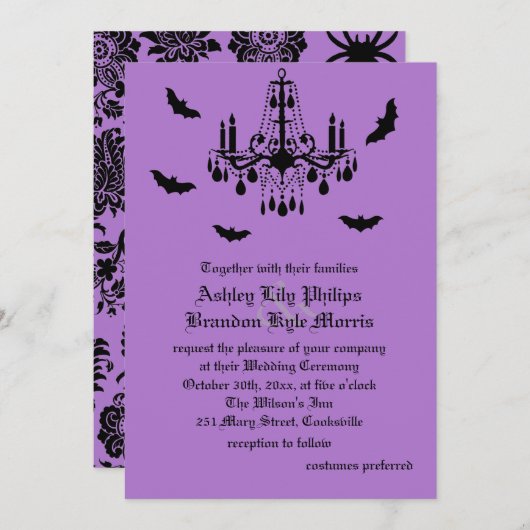 Kronleuchter & Damask Hochzeitsempfang Einladung (Vorne/Hinten)