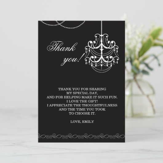 Kronleuchter Danke Karte Weiß Schwarz (Stehend Vorderseite)