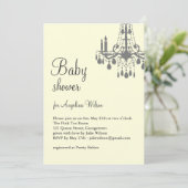 Kronleuchter des Babys in Grau und Gelb Einladung (Stehend Vorderseite)