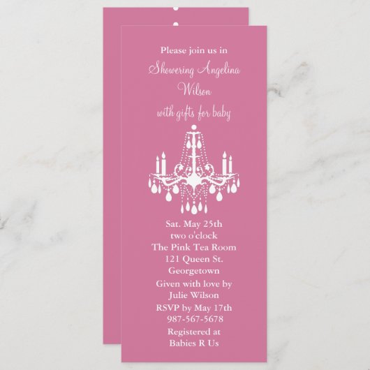 Kronleuchter des Babys (leuchtendes Rosa) Einladung (Vorne/Hinten)