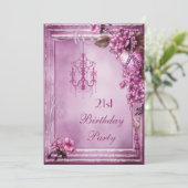 Kronleuchter, Herz und Blume 21. Geburtstag Party Einladung (Stehend Vorderseite)