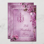 Kronleuchter, Herz und Blume 21. Geburtstag Party Einladung (Vorne/Hinten)