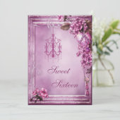 Kronleuchter, Herz und Blume, Rahmen Sweet 16 Einladung (Stehend Vorderseite)