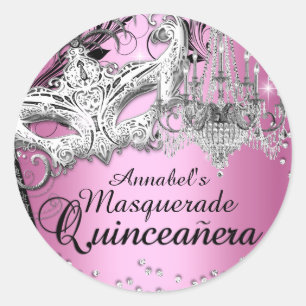 Kronleuchter-Maskenball-Rosa-Quinceanera-Aufkleber Runder Aufkleber
