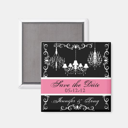 Kronleuchter mit rosa speichern das Datumsmagazin Magnet (Vorderseite/Rückseite)