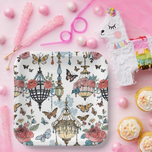 Kronleuchter mit Schmetterlingen Pappteller (Party)