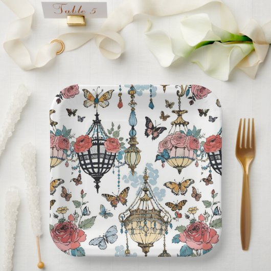 Kronleuchter mit Schmetterlingen Pappteller (Hochzeit)