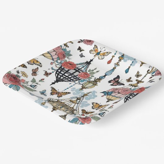 Kronleuchter mit Schmetterlingen Pappteller (Gewinkelt)