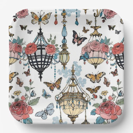 Kronleuchter mit Schmetterlingen Pappteller (Vorderseite)