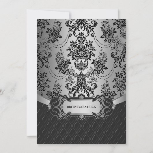 Kronleuchter Silver Black Damask Einladungen (Vorderseite)