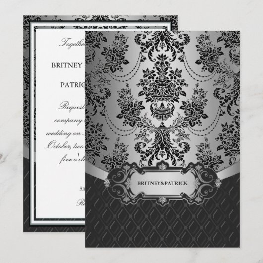 Kronleuchter Silver Black Damask Einladungen (Vorne/Hinten)