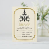 Kronleuchter und Art-Deco-Border-beige Hochzeit RS RSVP Karte (Stehend Vorderseite)