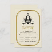 Kronleuchter und Art-Deco-Border-beige Hochzeit RS RSVP Karte (Vorne/Hinten)