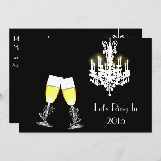 Kronleuchter und ein Toast-Silvester-Party Einladung (Vorne/Hinten)
