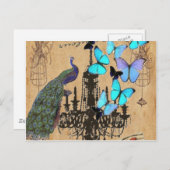 Kronleuchter Vintager Pfauenblauer Schmetterling Postkarte (Vorne/Hinten)