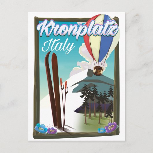 Kronplatz Italien Skifahrplakat Postkarte (Vorderseite)
