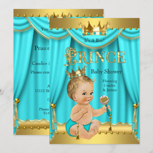 Kronprinz Baby Shower Gold Aqua Türkis Blonder Jun Einladung