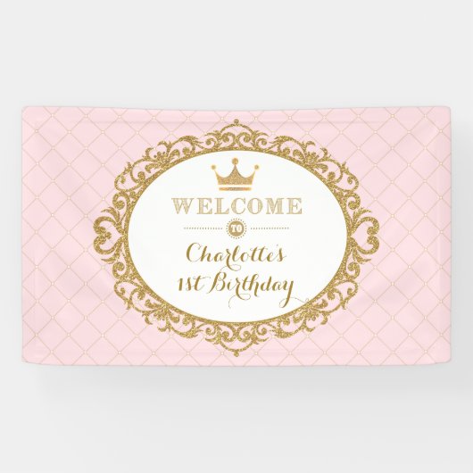 Kronprinzessin Geburtstagsparty Pink Royal Willkom Banner (Horizontal)