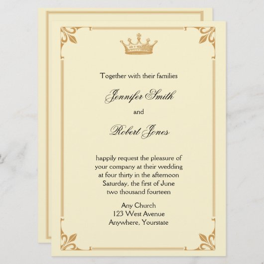 Kronregency in Gold und Elfenbein Einladung (Vorne/Hinten)